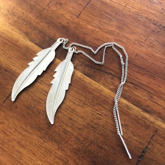 Silver tone feather earrings - Picture 3 of 3